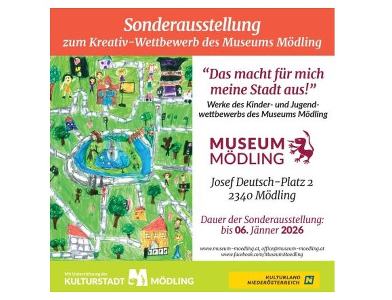 Flyer zur Ausstellung "Das macht für mich meine Stadt aus!" (© Museum Mödling - Thonetschlössl)